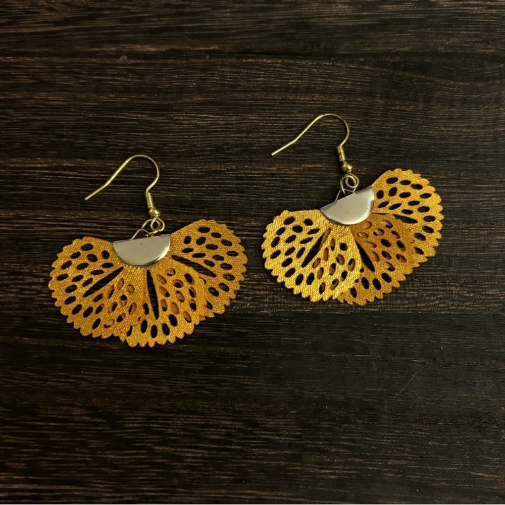 Boho Handcrafted Gold Plated Shiny Gold Cloth Material Dangle Earrings